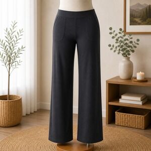 Denim & Co Mens Black Knit Pull On Crop Pants Size LP Straight Leg Pockets